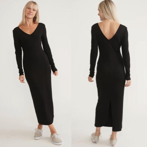 Marine Layer | Women's Black Ribbed Lexi Vneck Front/Back Maxi Dress Size M Marine Layer | Women's Black Ribbed Lexi Vneck Front/Back Maxi Dress Size M